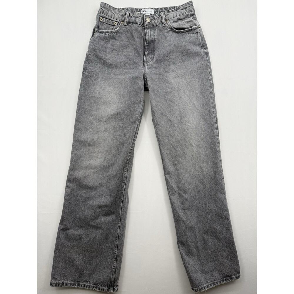 Zara Straight Leg Jeans Women Size 6 Gray Light Charcoal Wash Denim Baggy